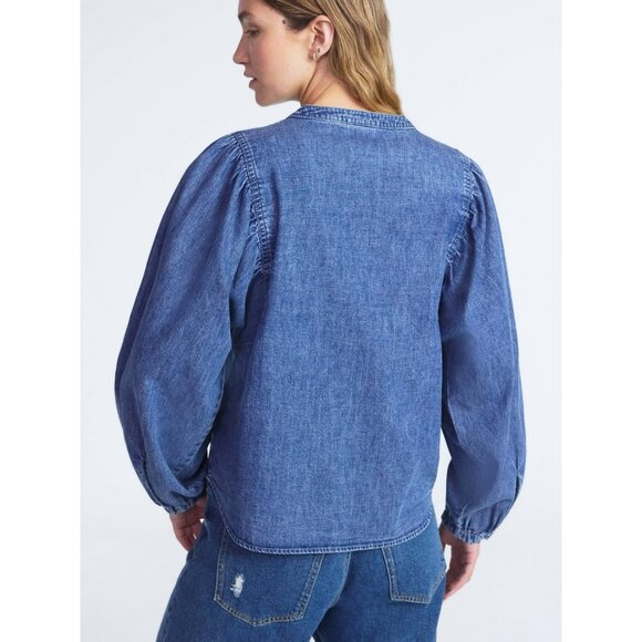 Scoop Women's Cotton Denim Shirt with Blouson Sleeves, Size S (4-6), Button - Picture 3 of 5